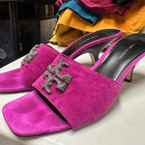 TORY BURCH FUCHSIA LEATHER ELEANOR PAVE MULE SANDAL size 11